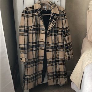 LOFT Tan and Black Plaid Pea Coat